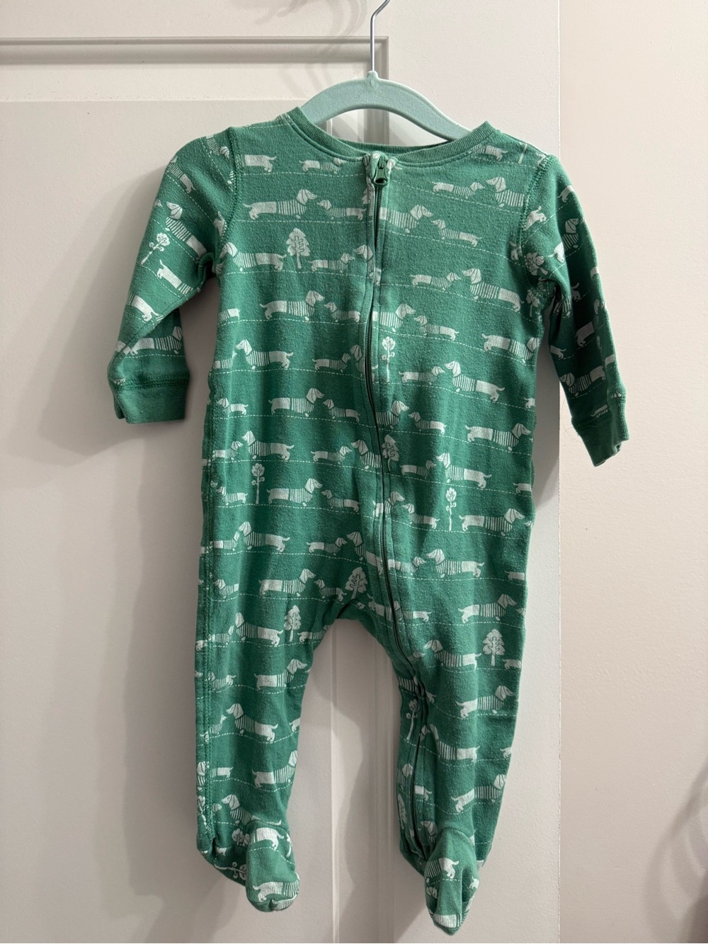 GAP Factory Green Footed Pajama with White Dachshund Print